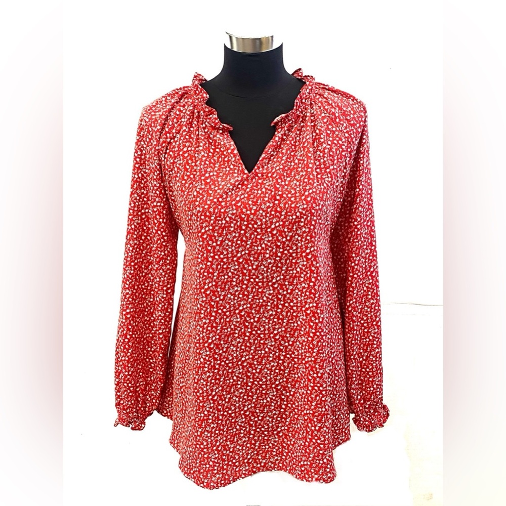 Isabel by Ingrid & Isabel Women’s Red Floral Long Sleeve Ruffle Maternity Blouse